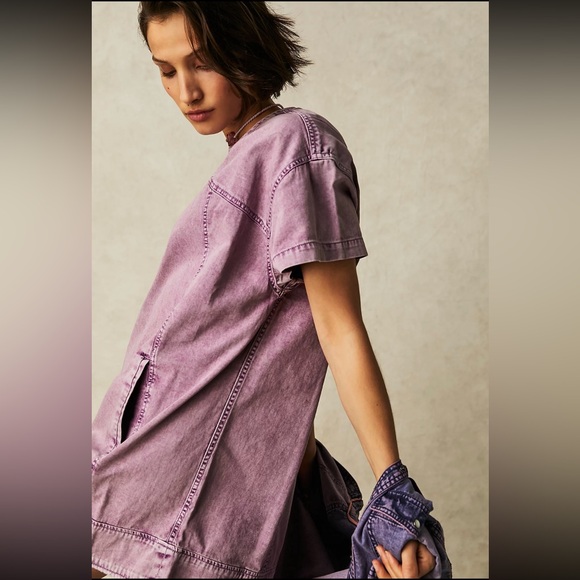 Free People Purple Denim Dress with Pockets size Large - Picture 3 of 5